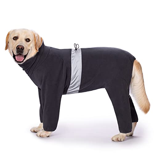 Miaododo Polarfleece-Hundekleidung für den Winter für mittelgroße und große Hunde, Thermo-Hundejacke, Einteiler für Jungen oder Mädchen, Reißverschluss auf der Rückseite (26, Dunkelgrau) von Miaododo