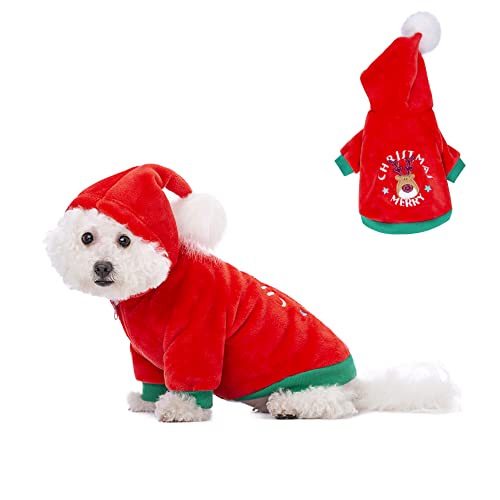 Weihnachtskleidung für kleine Hunde, Flanell, Welpen, Hunde, Kapuzenpullover mit Hut, Sweatshirt für kleine, mittelgroße Hunde, schönes Elch-Haustier-Sweatshirt, Katzenkleidung, super warm von Miaododo