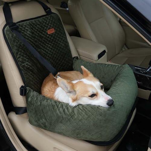 Haustier-Auto-Sitzerhöhung für Rück- und Vordersitz, Hunde-Autositz für kleine, mittelgroße und große Hunde, abnehmbares, waschbares Reise-Hundebett, weicher Bezug und rutschfeste Unterseite (Grün, S von Miaogoo