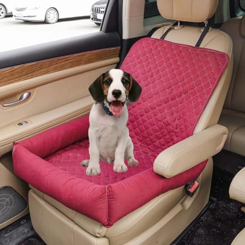 Haustier Hund Autositz für Kleine Mittlere Große Hunde/Katzen, Welpe Reise Booster Sitz mit Rutschfester Unterseite, Wasserdicht Waschbar Haustier Autokorb mit Sicherheitsgurt (Rot) von Miaogoo