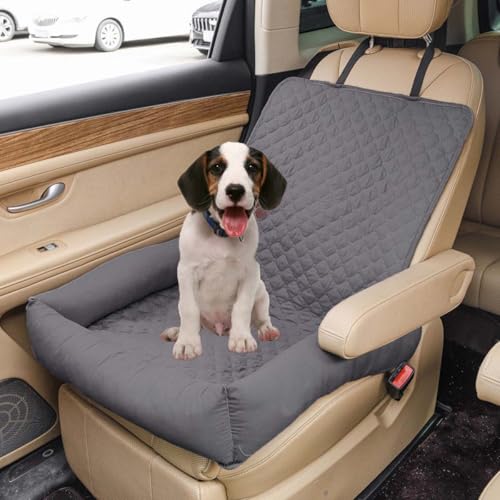 Haustier Hund Autositz für kleine, mittelgroße und große Hunde/Katzen, Welpen-Reiseerhöhung Sitz mit rutschfester Unterseite, wasserdichter waschbarer Haustier-Autokorb mit Sicherheitsgurt (Dunkelgrau von Miaogoo