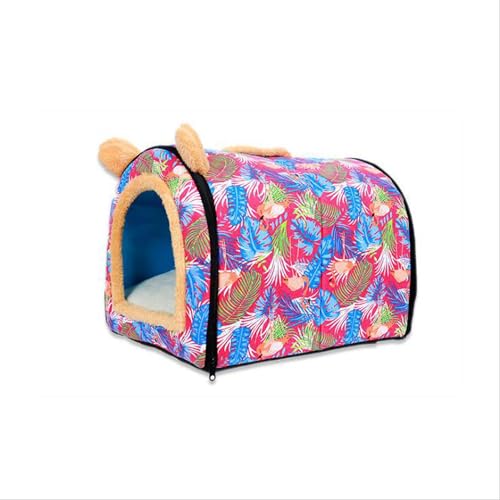 Hunde-/Katzen-/Welpenbett, weich, warm, Sofa, Boden, Haustierhöhle, Haus, faltbares Winter-Haustier-Schlafnest mit abnehmbarem Kissen, 2-in-1-Haustierbett, Rosa, 70 x 55 x 53 cm von Miaogoo