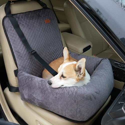 Hunde-Autositz-Bett für kleine, mittelgroße Hunde, waschbar, weich, Vordersitzschutz, rutschfest, Reiseerhöhung für Welpen, Katzen, Haustierbedarf (Grau) von Miaogoo