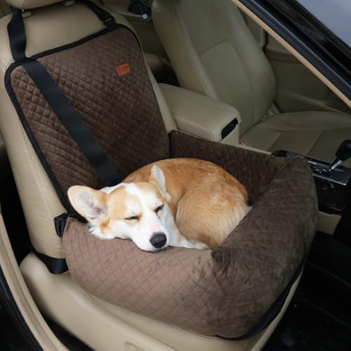 Hunde-Autositz-Bett für kleine, mittelgroße Hunde, waschbar, weich, Vordersitzschutz, rutschfest, Reiseerhöhung für Welpen, Katzen, Haustierbedarf (Kaffee) von Miaogoo