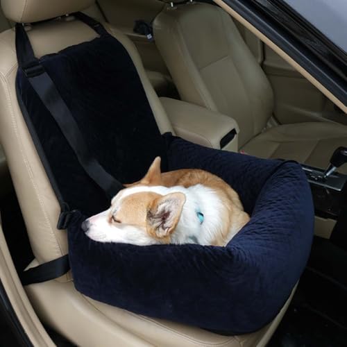 Hunde-Autositz-Bett für kleine, mittelgroße Hunde, waschbar, weich, Vordersitzschutz, rutschfest, Reiseerhöhung für Welpen, Katzen, Haustierbedarf (Marineblau) von Miaogoo