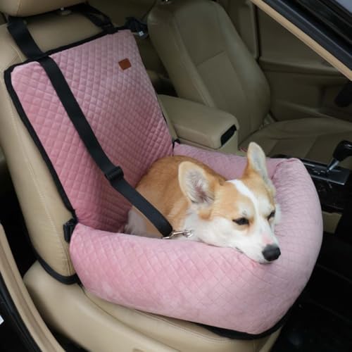 Hunde-Autositz für 11,3 kg Hunde und Katzen, gemütliches Haustier-Reisebett mit Sicherheitsleine für Rück- und Vordersitz, kratzfest, rutschfest, abnehmbar und waschbar (Rosa) von Miaogoo