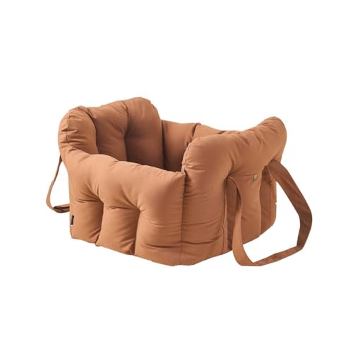 Hunde-Autositz für kleine, mittelgroße Hunde, Haustier-Sitzerhöhung mit Kissen-Aufbewahrungstaschen, fester Schnalle und Sicherheitsleine, weiches Welpenhaustier-Reisebett (Kaffee) von Miaogoo