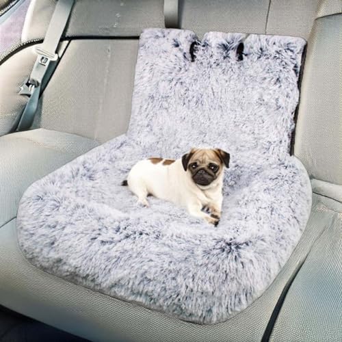 Hunde-Autositz mit Sicherheitsleine und rutschfester Unterseite, weicher Plüsch, flauschiges Fell, Haustiererhöhung, Sicherheitssitz, Reisen, tragbares Haustierbett für kleine, mittelgroße Hunde und von Miaogoo