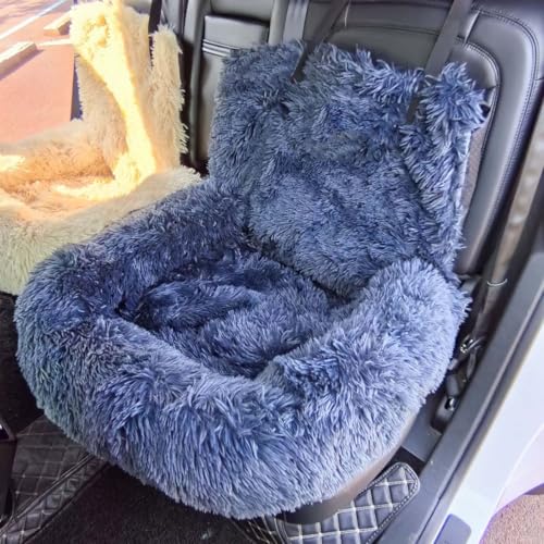 Hunde-Autositz mit Sicherheitsleine und rutschfester Unterseite, weicher Plüsch, flauschiges Fell, Haustiererhöhung, Sicherheitssitz, Reisen, tragbares Haustierbett für kleine, mittelgroße Hunde und von Miaogoo