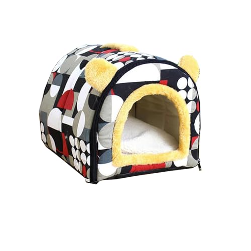 Hunde- und Katzenbett, weich, warm, Sofa, Boden, Haustierhöhle, Haus, faltbar, Winter-Haustier-Schlafnest mit abnehmbarem Kissen, 2-in-1-Haustierbett (Geometrie, 43 x 33 x 32 cm) von Miaogoo