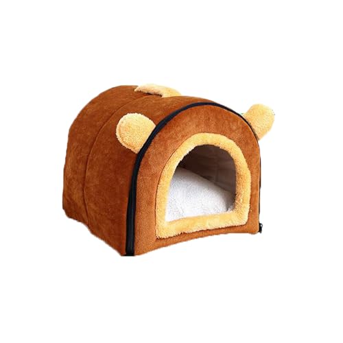 Hunde- und Katzenbett, weich, warm, Sofa, Boden, Haustierhöhle, Haus, faltbares Winter-Haustier-Schlafnest mit abnehmbarem Kissen, 2-in-1-Haustierbett (Braun, 55 x 38 x 35 cm) von Miaogoo