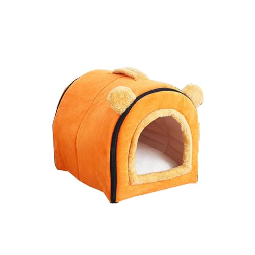 Hunde- und Katzenbett, weich, warm, Sofa, Boden, Haustierhöhle, Haus, faltbares Winter-Haustier-Schlafnest mit abnehmbarem Kissen, 2-in-1-Haustierbett (Orange, 43 x 33 x 32 cm) von Miaogoo