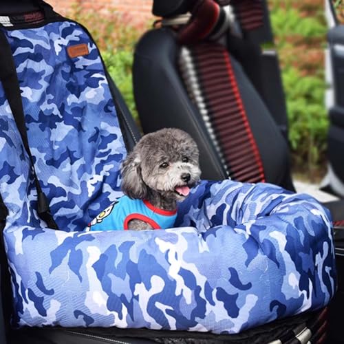 Hundeautositz, 2-in-1 wasserdichte Sitzerhöhung Welpensitzbezug für Haustier im Auto mit Gurt, Welpen Katze Reisebett, Faltbarer Sicherheitskorb Sitz für kleine mittelgroße Hunde (Blau Camouflage) Hundeautositz, 2-in-1 wasserdichte Sitzerhöhung Welpensitzbezug für Haustier im Auto mit Gurt, Welpen Katze Reisebett, Faltbarer Sicherheitskorb Sitz für kleine mittelgroße Hunde (Blau Camouflage) von Miaogoo