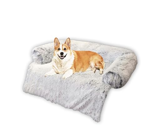 Hundebett, weich, warm, beruhigend, waschbar, Haustierkissen, Sofamatte, für Hunde und Katzen, Schlafkissen mit Nackenstütze (130 x 105 x 18 cm, Hellgrau) von Miaogoo