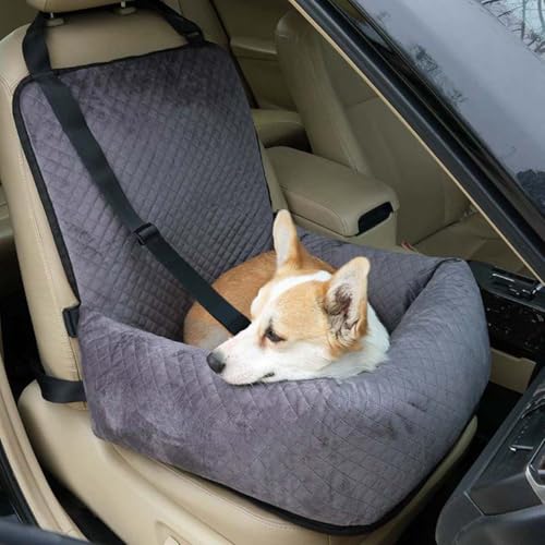 Hundebett Autositz, Hundeerhöhung mit Sicherheitsleine, abnehmbar, waschbar, Welpentrage für Rück- und Vordersitzschutz, wasserdicht und kratzfest (Grau) von Miaogoo