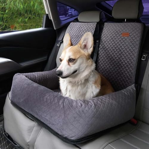 Hundebett für Auto-Rücksitz, abnehmbares und waschbares Reise-Haustierbett mit Sicherheitsleinen, rutschfester Hundesitz für große Hunde unter 25 kg oder 2 kleine, mittelgroße Haustiere (grau) von Miaogoo