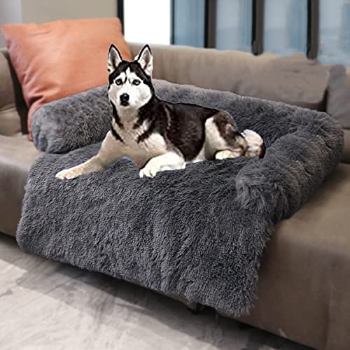 Miaogoo Bequemes Hundebett Haustierkissen Rutschfest Warm Katze Hund Sofa Matte Tragbares weiches Haustier Beruhigungspad Waschbar Hunde Katzen Schlafkissen (105 x 95 x 15 cm, Dunkelgrau) von Miaogoo