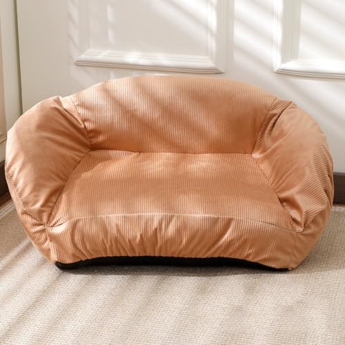 Miaogoo Beruhigendes Hundebett, Haustiersofa mit rutschfester Unterseite, abnehmbar, waschbar, Welpen-Schlafbett, Katzen-Couch, stützende Hunde-Schlafmatratze (85 x 62 x 41 cm, Khaki) von Miaogoo
