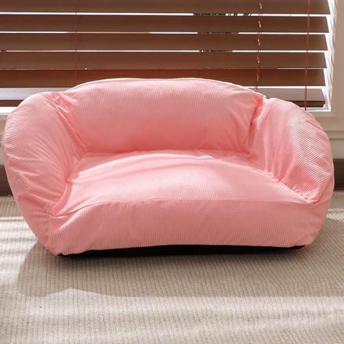 Miaogoo Beruhigendes Hundebett, Haustiersofa mit rutschfester Unterseite, abnehmbar, waschbar, Welpenschlafbett, Katzen-Couch, stützende Hunde-Schlafmatratze (85 x 62 x 41 cm, Rosa) von Miaogoo