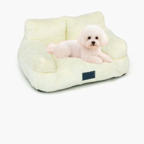 Miaogoo Flauschiges Plüsch-Katzen- und Hundesofa, orthopädisch, beruhigend, waschbar, abnehmbar, rutschfest, für kleine, mittelgroße Hunde, Katzen (L: 75 x 48 x 23 cm, Cremeweiß) von Miaogoo