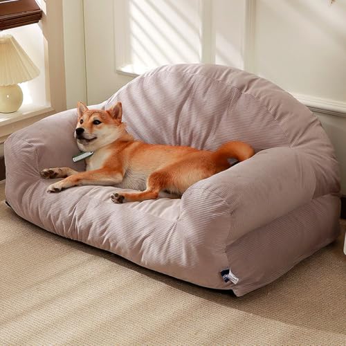 Miaogoo Haustier-Couch für Hunde und Katzen, weiches Haustier-Schlafkissen, stützend, rutschfest, abnehmbar, Cord-Haustierkissen, Sofa für kleine, mittelgroße Hunde und Katzen, 60 x 42 x 34 cm, Grau von Miaogoo
