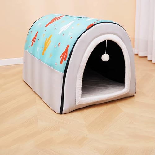 Miaogoo Hundehütte, Haustierbett für Hunde, Katzen, Welpen, Kätzchen, waschbar, für den Innenbereich, rutschfest, warm, beruhigendes Bett, faltbares Schlafnestpolster (75 x 57 x 55 cm, Himmelblau) von Miaogoo