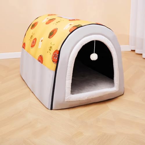 Miaogoo Hundehütte Haustierbett für Hunde Katzen Welpe Kätzchen, Indoor Waschbar Katze Hund Höhle Bett, Rutschfestes, Warmes Hund Beruhigendes Bett, Faltbares Schlafnest Pad (55 x 43 x 40 cm, Gelb) von Miaogoo