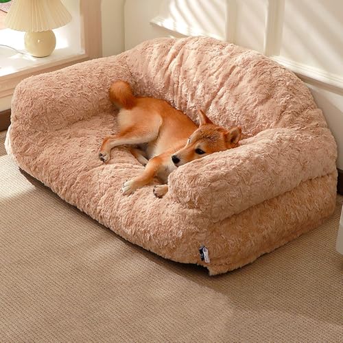Miaogoo Katzen-/Hundebett, Sofa für den Innenbereich, Plüsch-Haustier-Couch mit Reißverschluss und rutschfester Unterseite, stützendes beruhigendes Schlafkissen (90 x 55 x 42 cm, Rosa) von Miaogoo