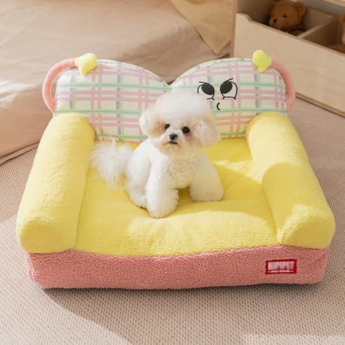 Miaogoo Katzen-Couch, kleines Hundesofa, Bett mit abnehmbarem, waschbarem Bezug, rutschfeste, orthopädische Unterstützung, Haustier-Schlafkissen (Gelb, 100 x 70 x 30 cm) von Miaogoo