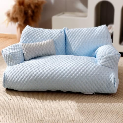 Miaogoo Katzen- und Hundesofa, beruhigendes Bett, rutschfest, für Katzen, Hunde, Couch, hautfreundliches Haustiermöbelbett mit kleinem Kissen, waschbare orthopädische Isomatte (Blau, Größe XL: 90 x 53 von Miaogoo