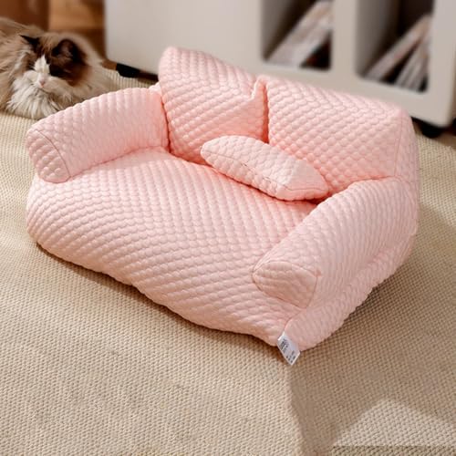 Miaogoo Katzen- und Hundesofa, beruhigendes Bett, rutschfeste Katzen- und Hunde-Couch, hautfreundliches Haustiermöbelbett mit kleinem Kissen, waschbare orthopädische Isomatte (Rosa, Größe XL: 90 x 53 von Miaogoo