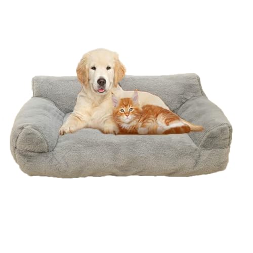 Miaogoo Katzenbett, Hundesofakissen, Haustier-Couch-Pad, flauschig, beruhigendes Bett mit Nackenstütze und rutschfester Unterseite, für große kleine Hunde und Katzen, Schlafmatratze (M: 65 x 45 x 23 von Miaogoo