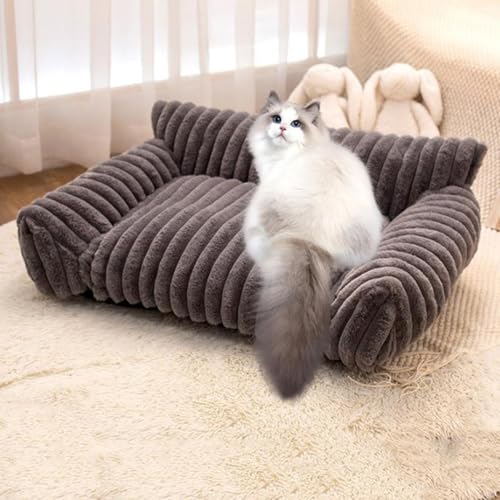 Miaogoo Plüsch-Haustier-Sofa-Kissen, flauschiges Samt, Katzen- und Hundebett, beruhigende Matte mit rutschfester Unterseite, waschbar, für Welpen, kleine Hunde, Katzen, Schlafbett (S: 50 x 40 x 18 cm von Miaogoo