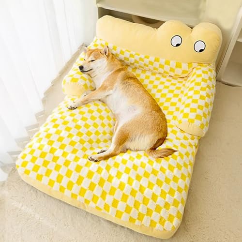 Miaogoo Plüsch-Hunde-Couch-Bett, rutschfeste Katzen-Couch mit Nackenstütze, Haustier-Schlafmatte mit abnehmbarem Bezug, 3-seitige Nackenrolle, beruhigendes Kissen, 80 x 60 x 32 cm, Gelb Miaogoo Plüsch-Hunde-Couch-Bett, rutschfeste Katzen-Couch mit Nackenstütze, Haustier-Schlafmatte mit abnehmbarem Bezug, 3-seitige Nackenrolle, beruhigendes Kissen, 80 x 60 x 32 cm, Gelb von Miaogoo