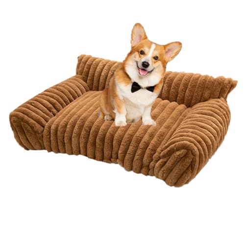 Miaogoo Plüsch-Sofa-Kissen, flauschiges Samt, Katzen- und Hundebett, beruhigende Matte mit rutschfester Unterseite, waschbar, für Welpen, kleine Hunde, Katzen, Schlafbett (L: 75 x 55 x 22 cm, Braun) von Miaogoo