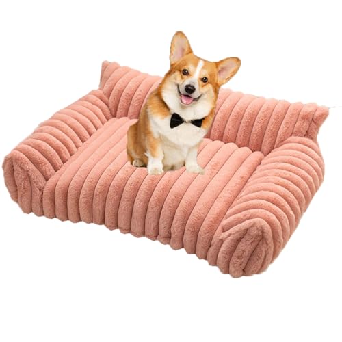 Miaogoo Plüsch-Sofa-Kissen, flauschiges Samt, Katzen- und Hundebett, beruhigende Matte mit rutschfester Unterseite, waschbar, für Welpen, kleine Hunde, Katzen, Schlafbett (L: 75 x 55 x 22 cm, Rosa) von Miaogoo