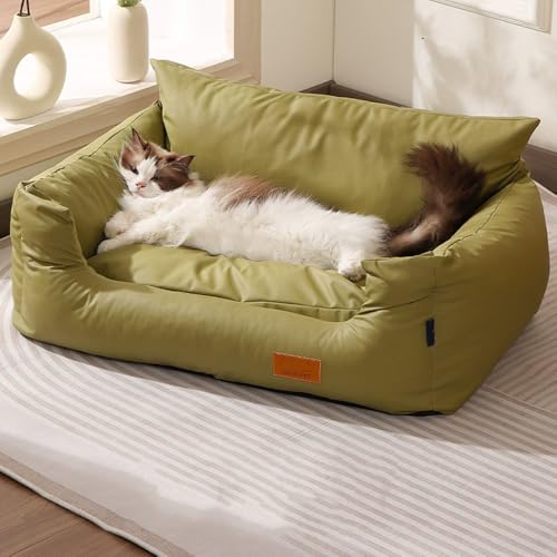 Miaogoo Rutschfestes Haustier-Sofa, Bett, für Hunde, Katzen, Welpen, Schlafcouch, abnehmbar, für kleine und mittelgroße Katzen und Hunde, mit Nackenstütze, Haustiermöbelkissen, 75 x 47 x 38 cm, Grün von Miaogoo