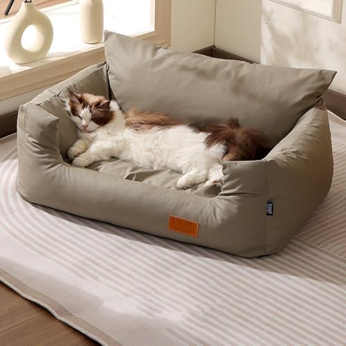 Miaogoo Rutschfestes Haustier-Sofa, Bett, für Hunde, Katzen, Welpen, Schlafcouch, abnehmbar, für kleine und mittelgroße Katzen und Hunde, mit Nackenstütze, Haustiermöbelkissen (75 x 47 x 38 cm, Grau) von Miaogoo