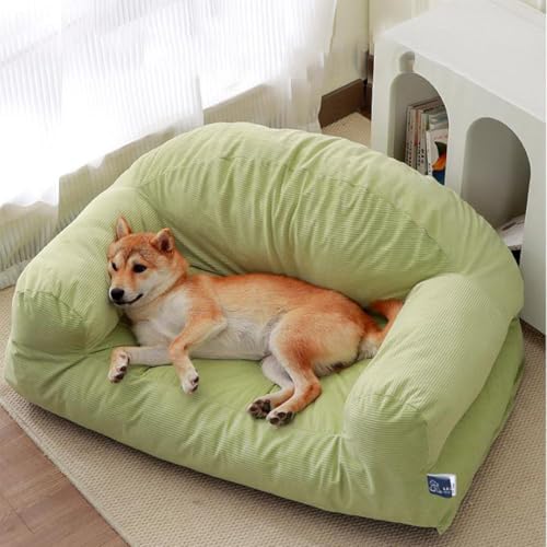 Miaogoo Sofabett für Hunde und Katzen, weiches Haustier-Schlafkissen, stützend, rutschfest, abnehmbar, Cord-Haustierkissen, Sofa für kleine, mittelgroße Hunde und Katzen (75 x 47 x 34 cm, Grün) von Miaogoo