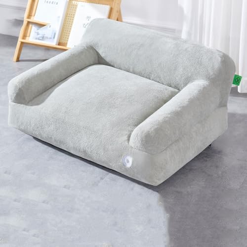 Miaogoo Weiches Haustier-Sofa, orthopädisches Schaumstoff-Katzen-/Hunde-Couch-Bett mit rutschfester Unterseite, beruhigendes Kissen für Hunde mit abnehmbarem Bezug (75 x 55 cm, Grau) von Miaogoo