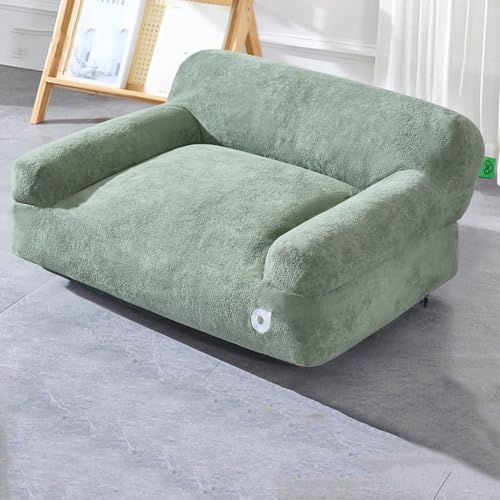 Miaogoo Weiches Haustier-Sofa, orthopädisches Schaumstoff-Katzen-/Hunde-Couch-Bett mit rutschfester Unterseite, beruhigendes Kissen für Hunde mit abnehmbarem Bezug (75 x 55 cm, Grün) von Miaogoo