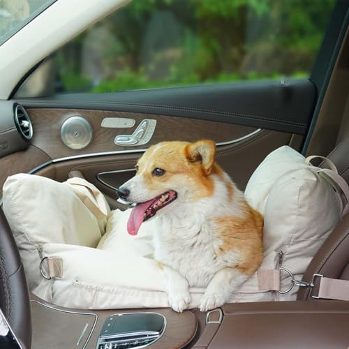 Premium Hunde Autositz für kleine & mittelgroße Hunde bis zu 13,6 kg, Welpen, weiches Reisebett, Tragetasche Haustiere mit Aufbewahrungstaschen, Haustiere Katzen für Vorder- und Rücksitz von Miaogoo