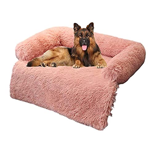 Weiches warmes Hundebett Kätzchen Welpe Beruhigungspad waschbar Haustierkissen Sofamatte Hunde Katzen Box Matte Schlafkissen mit Nackenstütze (130 x 105 x 18 cm, Rosa) von Miaogoo