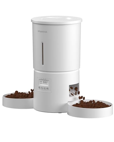 Automatischer Futterspender für 2 Katzen, flexibles Programm, 6 Mahlzeiten pro Tag, 12 Portionen/Mahlzeit, Trockenfutterspender mit doppelter Fütterung (Weiß, 4,2 l + ABS Doppelschalen) von Miaosical