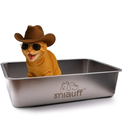 Miauff® Edelstahl Katzenklo Wanne 39×59×15 cm – Hygienische, geruchsfeste Katzentoilette – Rostfrei, leicht zu reinigen, modernes Design​ (Edelstahl) von Miauff