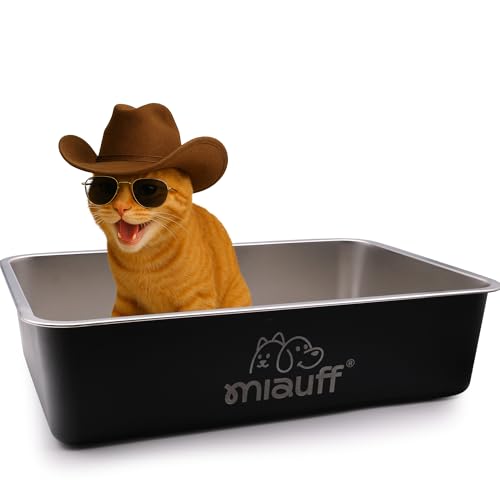 Miauff® Edelstahl Katzenklo Wanne 39×59×15 cm – Hygienische, geruchsfeste Katzentoilette – Rostfrei, leicht zu reinigen, modernes Design​ (schwarz) von Miauff