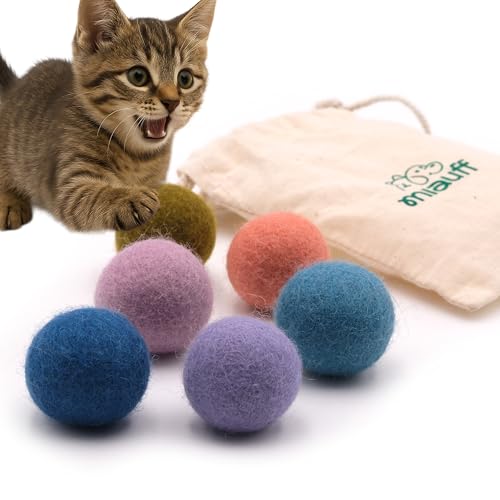 Miauff Filzbälle für Katzen – 6er Set aus 100% Wolle – Handgemachtes, nachhaltiges Spielzeug für Katzen, Katzenspielzeug/Spielbälle aus Filz (bunt) von Miauff