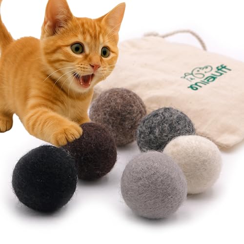 Miauff Filzbälle für Katzen – 6er Set aus 100% Wolle – Handgemachtes, nachhaltiges Spielzeug für Katzen, Katzenspielzeug/Spielbälle aus Filz (grau) von Miauff