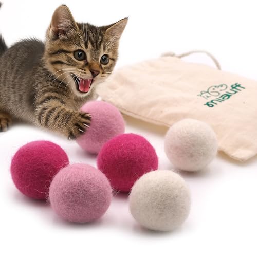 Miauff Filzbälle für Katzen – 6er Set aus 100% Wolle – Handgemachtes, nachhaltiges Spielzeug für Katzen, Katzenspielzeug/Spielbälle aus Filz (rosa) von Miauff
