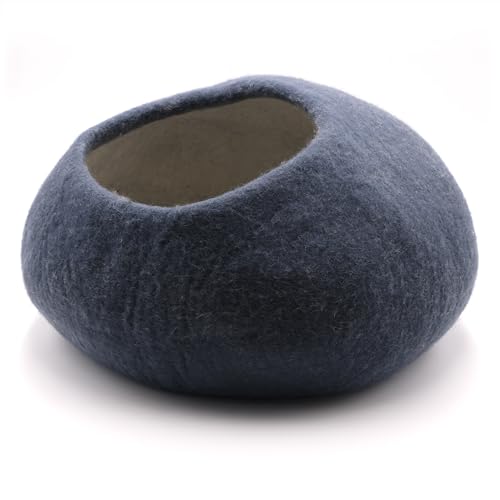Miauff Katzenhöhle aus Filz – Handgefertigte Kuschelhöhle aus 100 % Wolle – Hygienisch, geruchsneutral & stilvoll​ (azurblau, ohne Lammfell) von Miauff